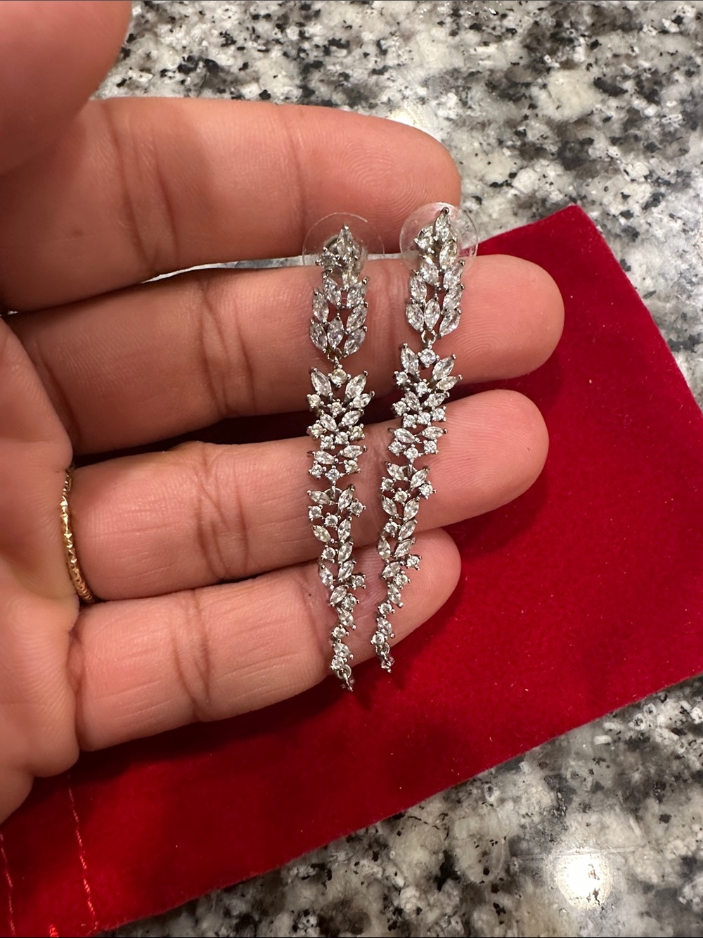 Silver Crystal Leaf Drop Earrings - Sparkling Bridal Dangle